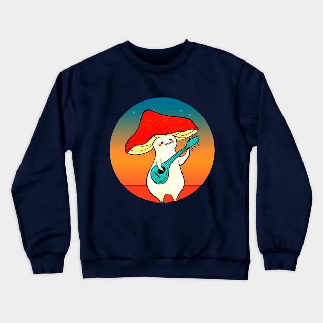 mushroom playing with musical instrument Crewneck Sweatshirt by Drawab Designs